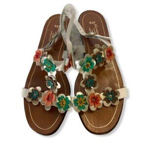 Vintage T strap sling sandals with flower appliqué, size 8.5M (vintage size)